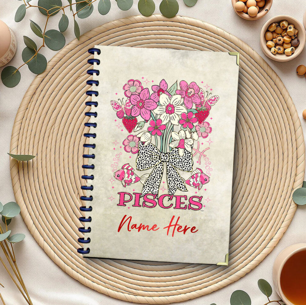 Pisces Personalized Notebook – Vintage Flowers Bouquet Custom Name Journal – Zodiac Gift for Women & Girls – Aesthetic Floral Lined Writing Notebook for Journaling, Notes & Affirmations 1 2 PERNOTE014 pisces