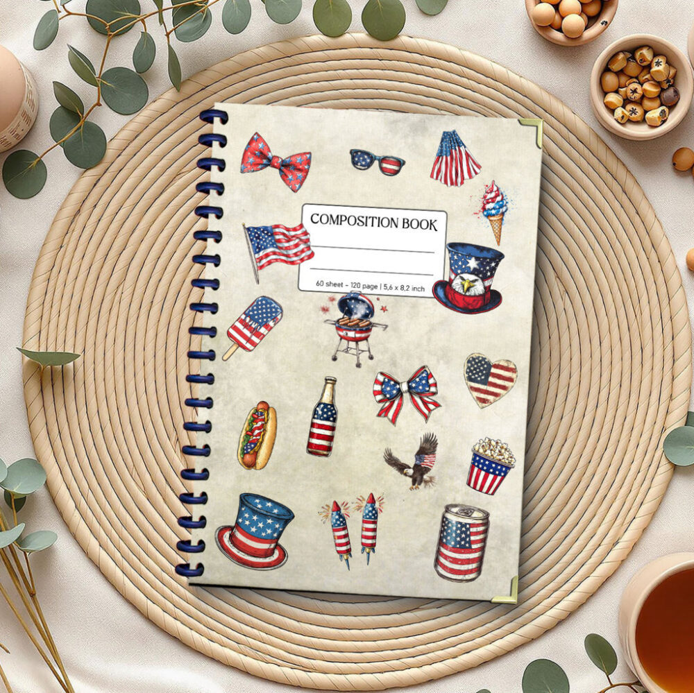 Celebrate Freedom with Flair! Illustrations of Classic American Icons 5,5 x 8,3 Inch 120-Page Spiral Notebook Journaling. 1 2 NOTB0003