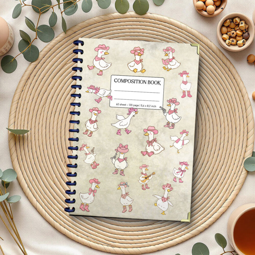 Cowgirl Goose Spiral Notebook Cute Western Cartoon Composition Book in Pastel Pink, 120 Pages, 5.5 x 8.3 Inch for Girls & Journaling 1 2 NOTB0006