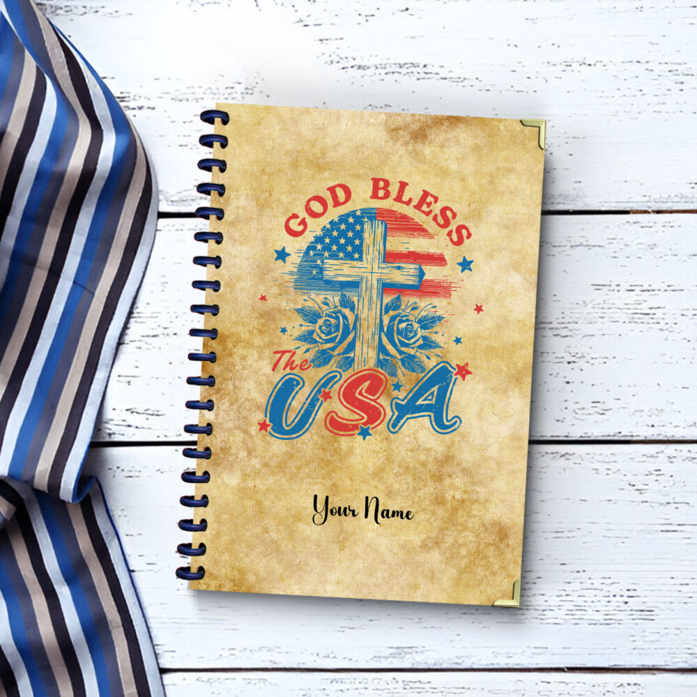 God Bless the USA Spiral Notebook Christian Patriotic Journal with Cross and Flag Design, 5.5 x 8.3 Inch, 120 Pages for Writing, Notes 1 2 NOTB0058