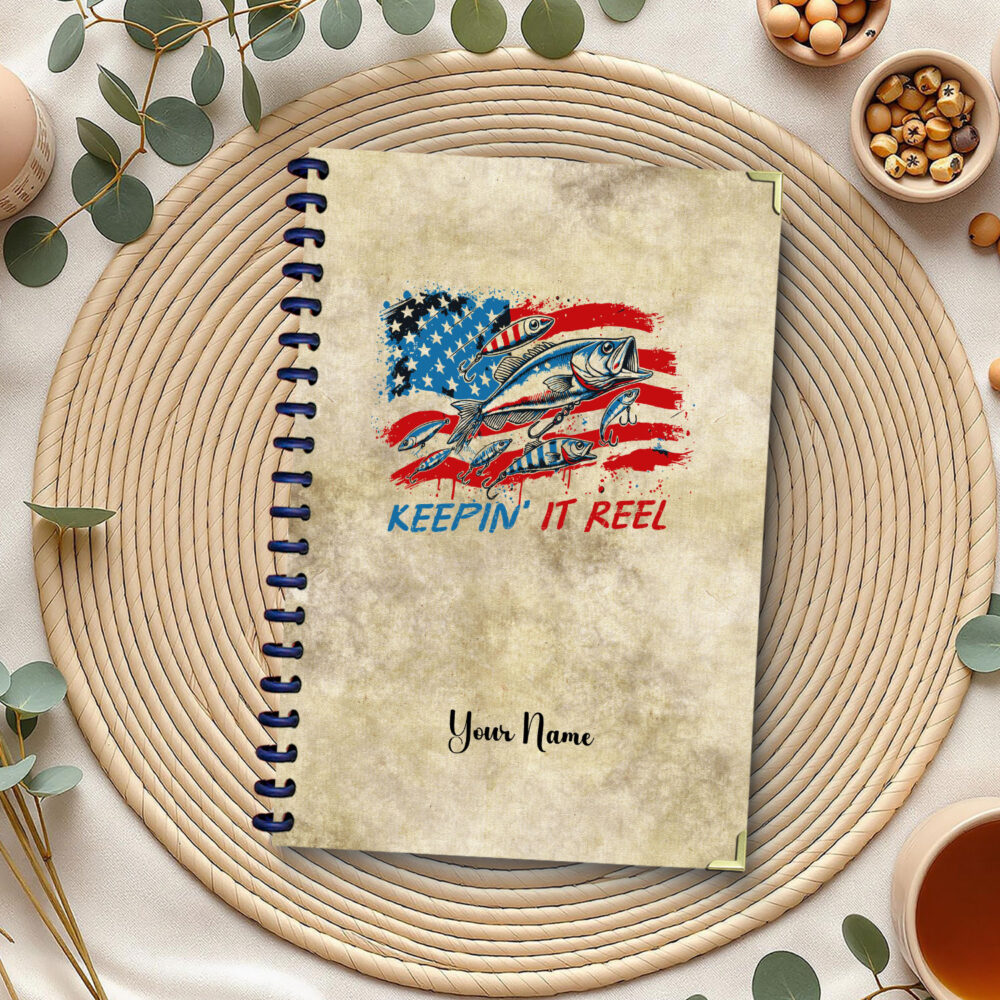 Keepin’ It Reel Spiral Notebook – Funny Fishing American Flag Journal, 120 Pages, 5.5 x 8.3 Inch Lined Notebook for Fishermen & Patriotic 1 2 NOTB0060