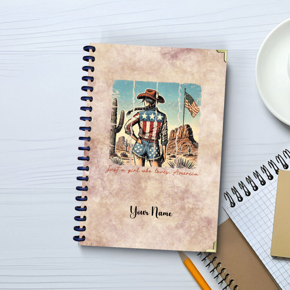 Just a Girl Who Loves America Spiral Notebook – Retro Cowgirl Patriotic Journal for Women 120 Pages, 5.5 x 8.3 inches 1 2 NOTB0069