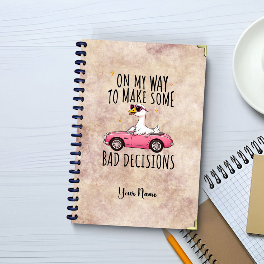 Funny Goose in Pink Car Spiral Notebook Aesthetic Cute Animal Journal, 120 Pages, 5.5 x 8.3" Whimsical Travel Vibe Notebook for Girls Teens 1 2 NOTB0097