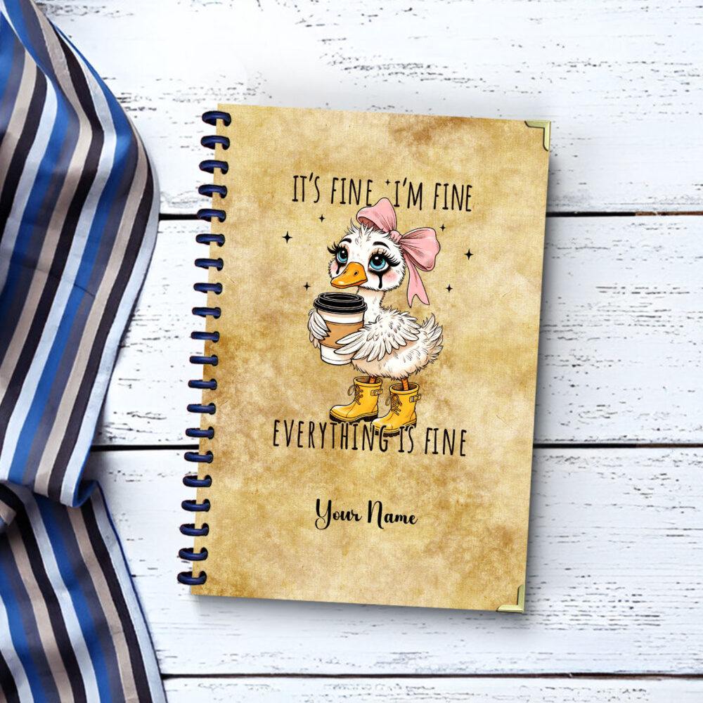 It’s Fine I’m Fine Funny Goose Spiral Notebook – Cute Coffee Duck Journal – 120 Pages, 5.5 x 8.3 inches Notes Writing for Girls & Teens 1 2 NOTB0100