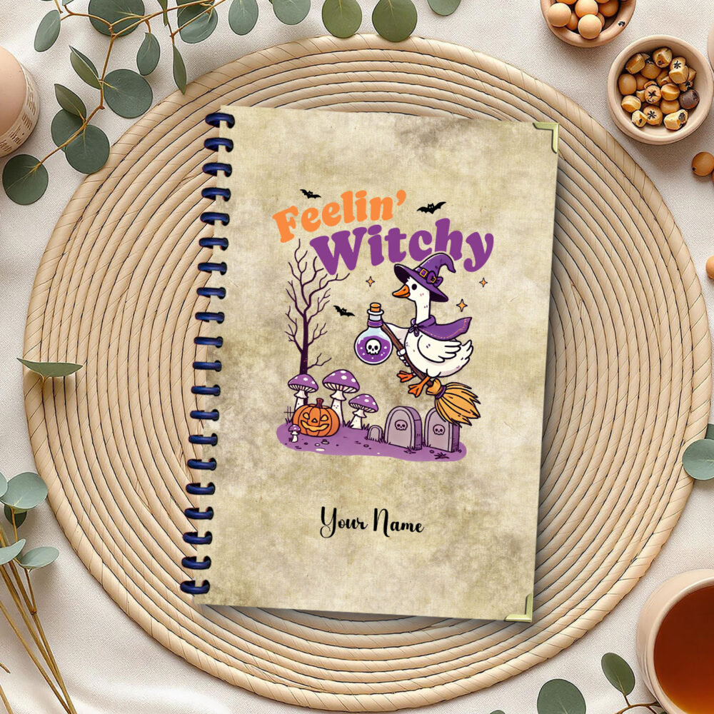 Feelin’ Witchy Halloween Goose Spiral Notebook – Funny Witch Duck Journal, 5.5 x 8.3 in, 120 Pages Aesthetic Notepad Cute Stationery 1 2 NOTB0116