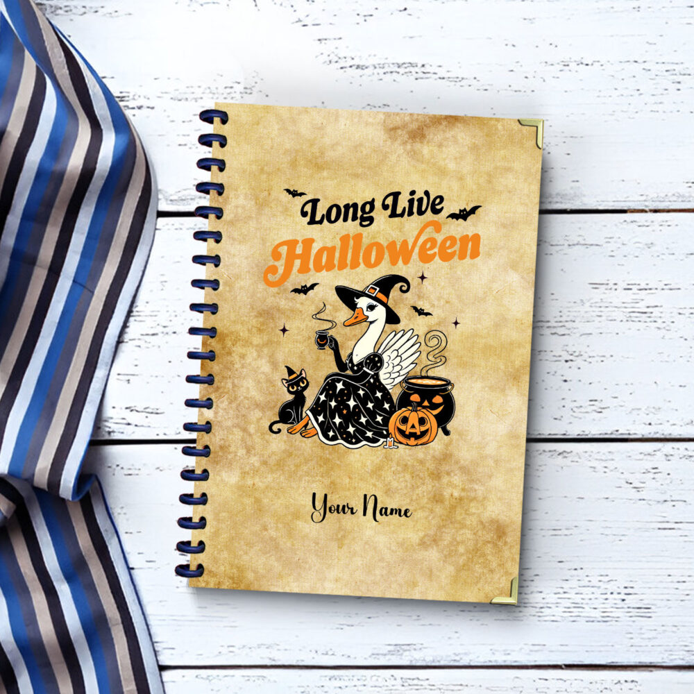 Long Live Halloween Witch Goose Notebook Cute Spooky Duck Spiral Notebook, 5.5" x 8.3", 120 Pages, Vintage Halloween Journal for Girls Teens 1 2 NOTB0123