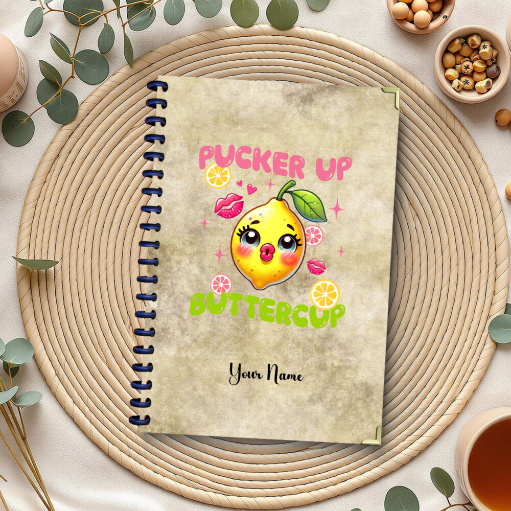 Pucker Up Buttercup Spiral Notebook Cute Lemon Pun Kawaii Fruit Journal with Corner Protectors – 120 Pages, 5.5 x 8.3 inch 1 2 NOTB0135