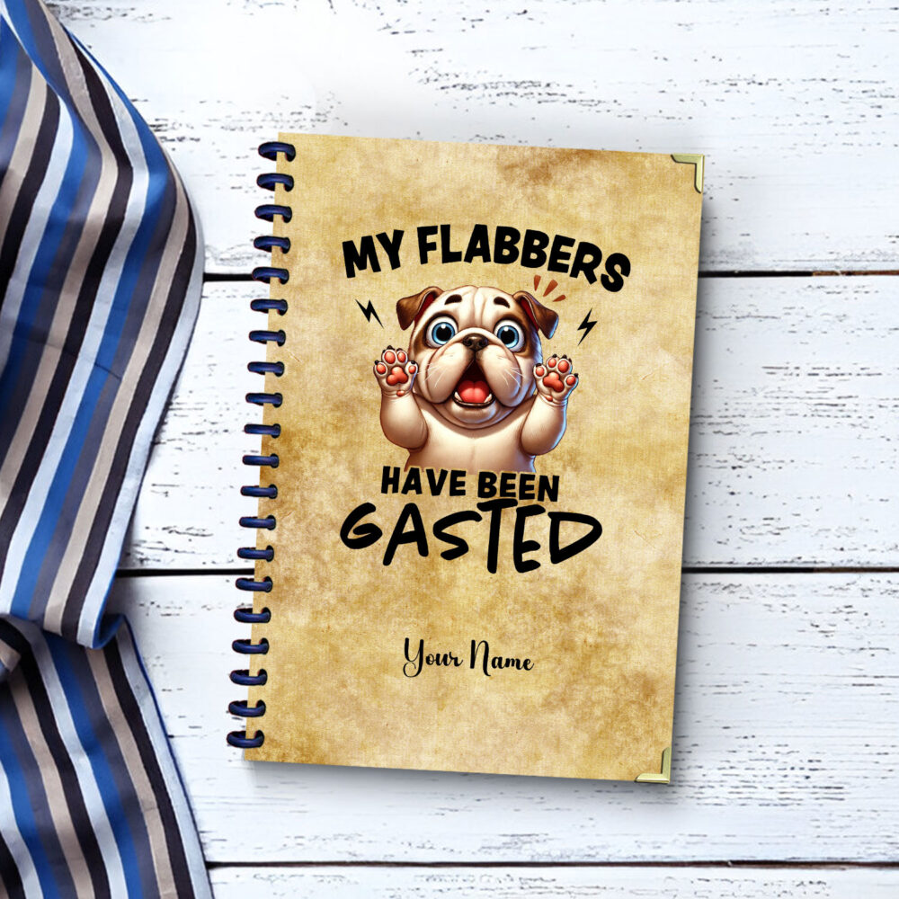 My Flabbers Have Been Gasted Funny Pug Spiral Notebook Cute Dog Journal, 5.5 x 8.3 in, 120 Pages Hilarious Puppy Reaction Design 1 2 NOTB0141