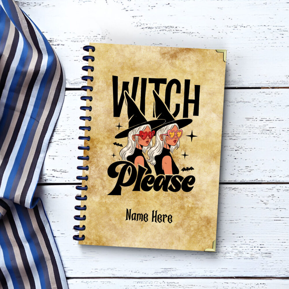 Retro Witch Aesthetic Spiral Notebook with Heart Glasses Girl Design, Cute Halloween Journal 120 Pages, 5.5 x 8.3 1 2 NOTB0173