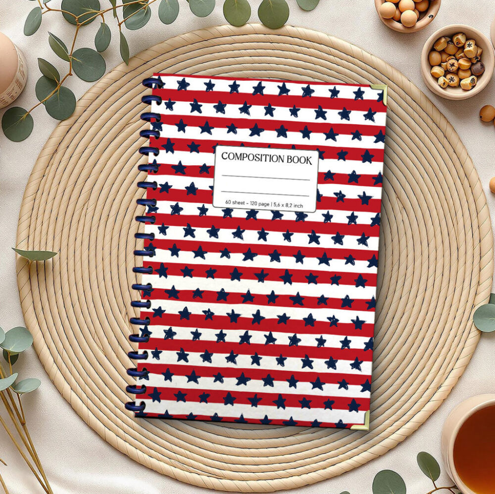 Spiral Notebook USA Stars Stripes 4th July Independence Day Patriotic American Flag Journal 120 Pages, 5.5 x 8.3 inch 1 2 PERNOTE104 1