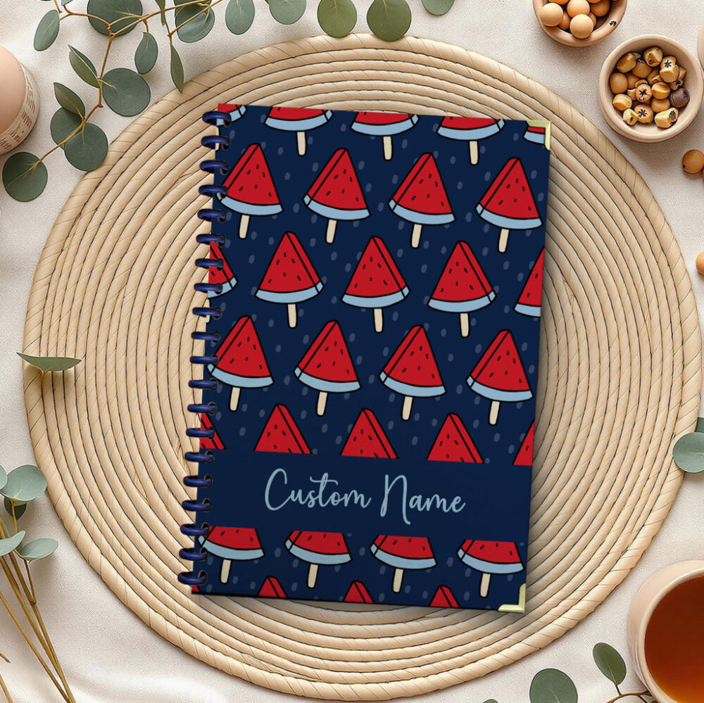 Personalize Spiral Notebook Blue Watermelon Seamless Pattern 120 Pages, 5.5 x 8.3 inch 1 2 PERNOTE109