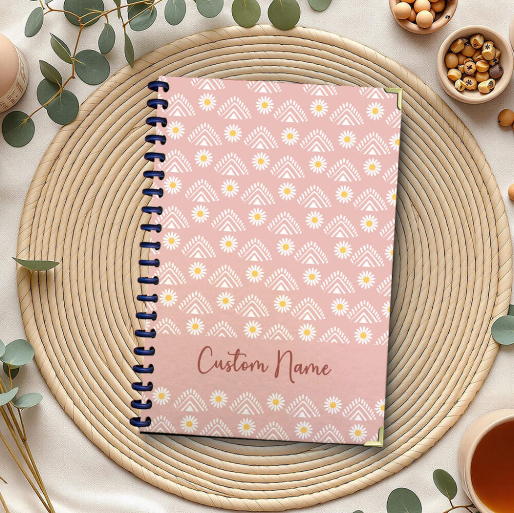 Personalize Spiral Notebook Daisy Boho Seamless Pattern 120 Pages 5.5 x 8.3 inch 1 2 PERNOTE121