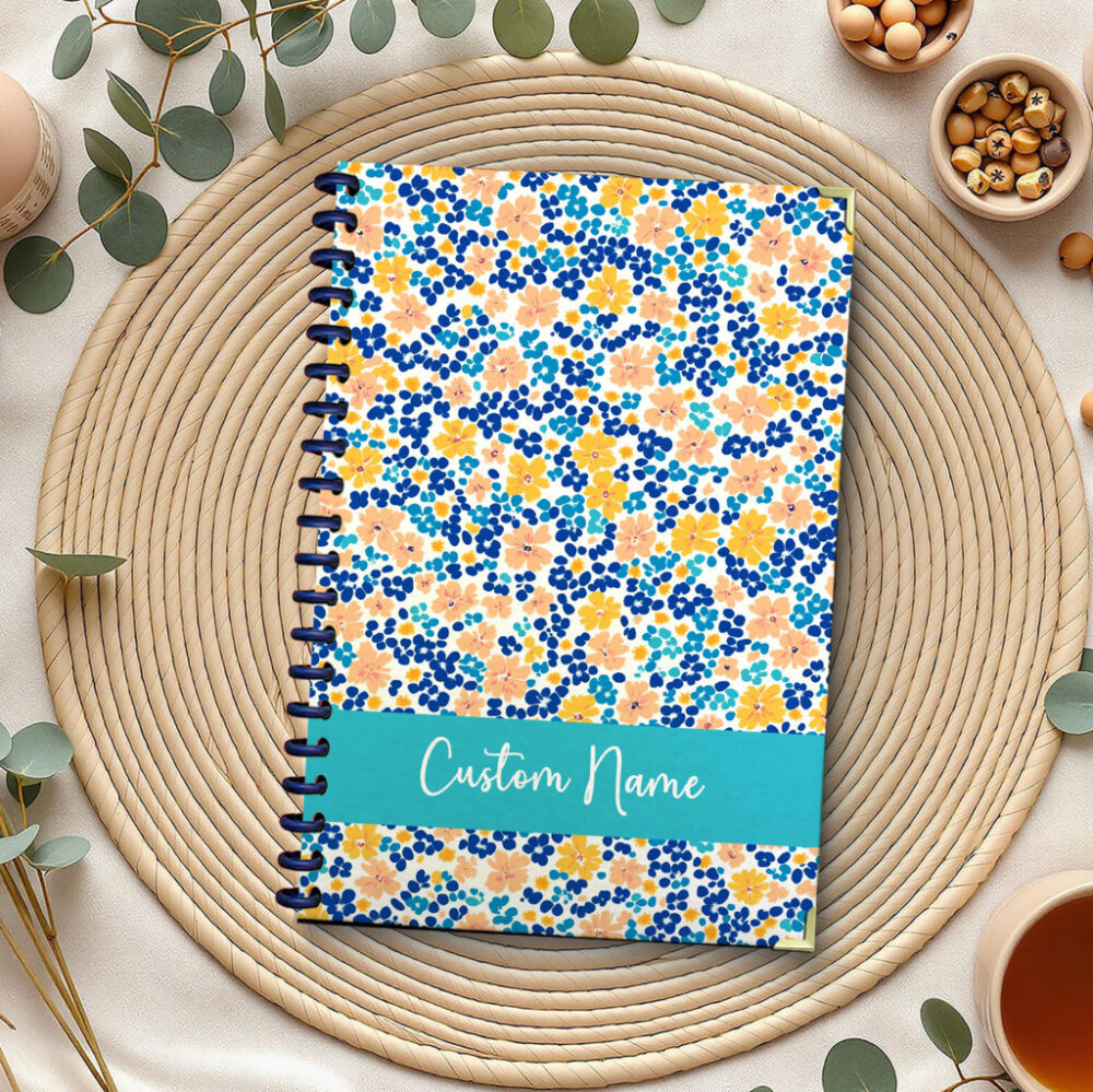 Personalize Spiral Notebook Bold Ditsy Floral Seamless 120 Pages 5.5 x 8.3 inch 1 2 PERNOTE133