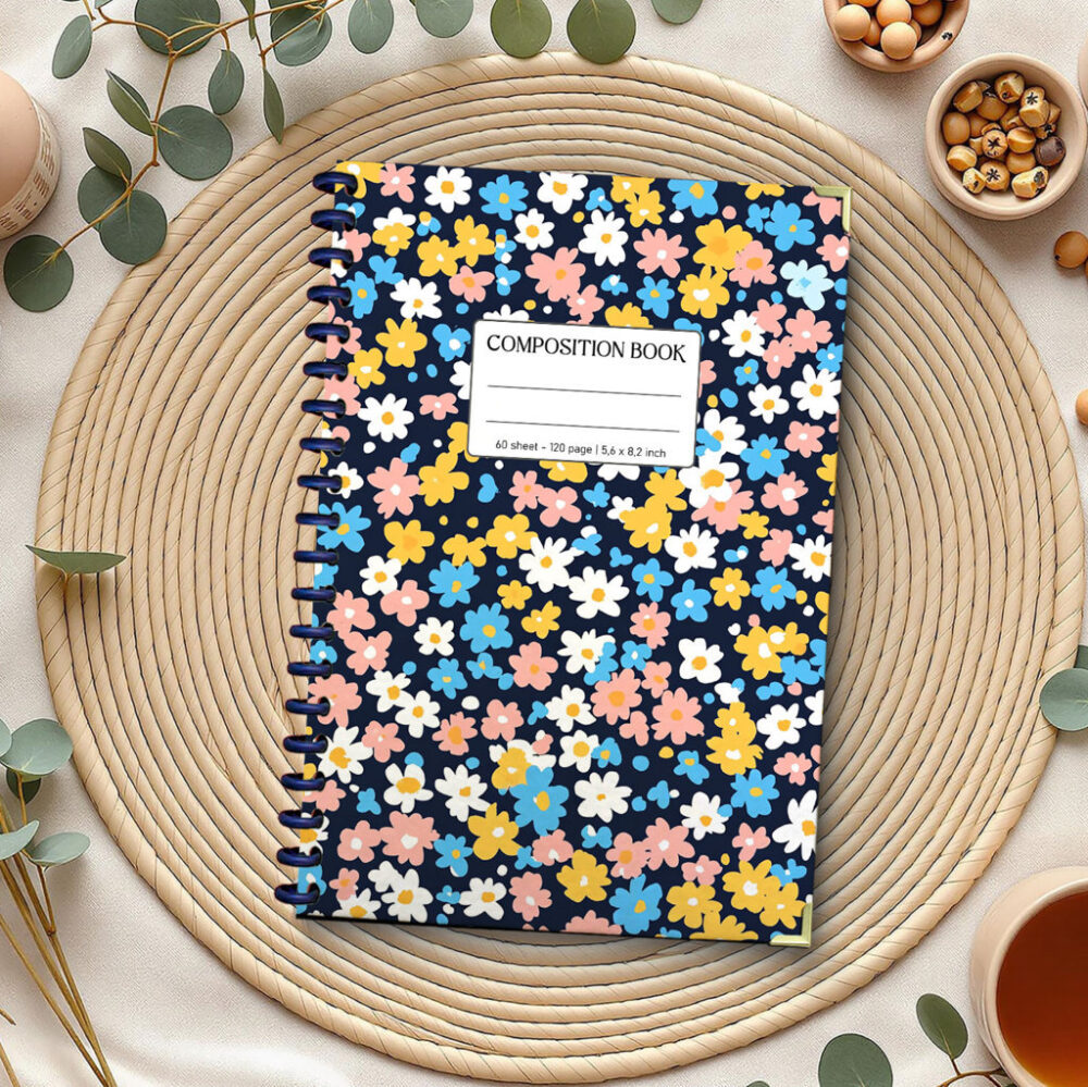 Spiral Notebook Colorful Flowers Seamless Pattern Rainbow Floral Garden Botanical Nature Journal 120 Pages, 5.5 x 8.3 inch 1 2 PERNOTE134 1