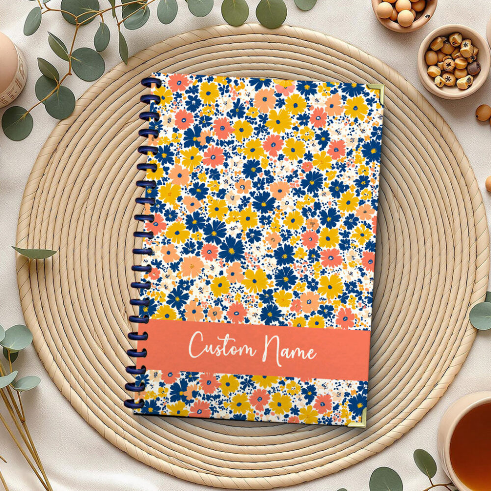 Personalize Spiral Notebook Bold Ditsy Vivid Floral Seamless Pattern 120 Pages, 5.5 x 8.3 inch 1 2 PERNOTE139