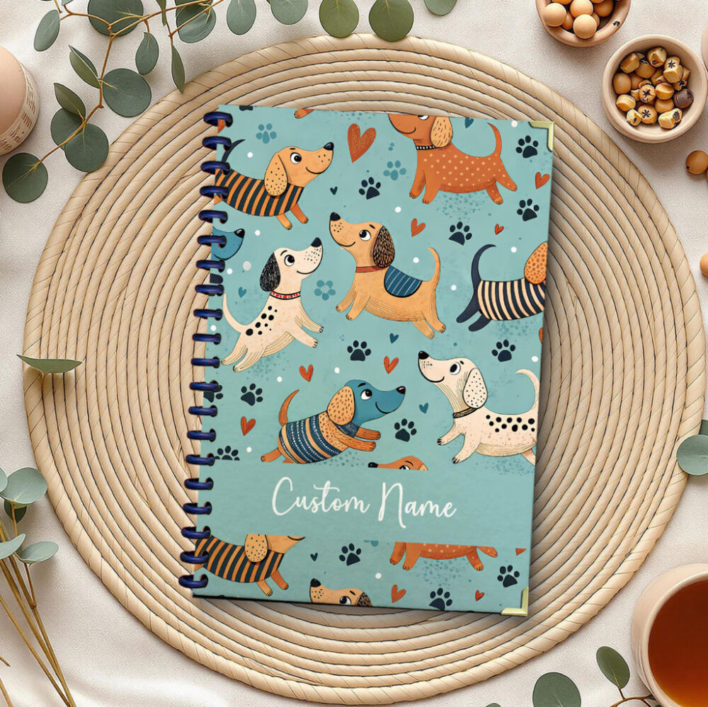 Personalize Spiral Notebook Dog Puppy Cartoon Animal Seamless 120 Pages, 5.5 x 8.3 inch 1 2 PERNOTE147