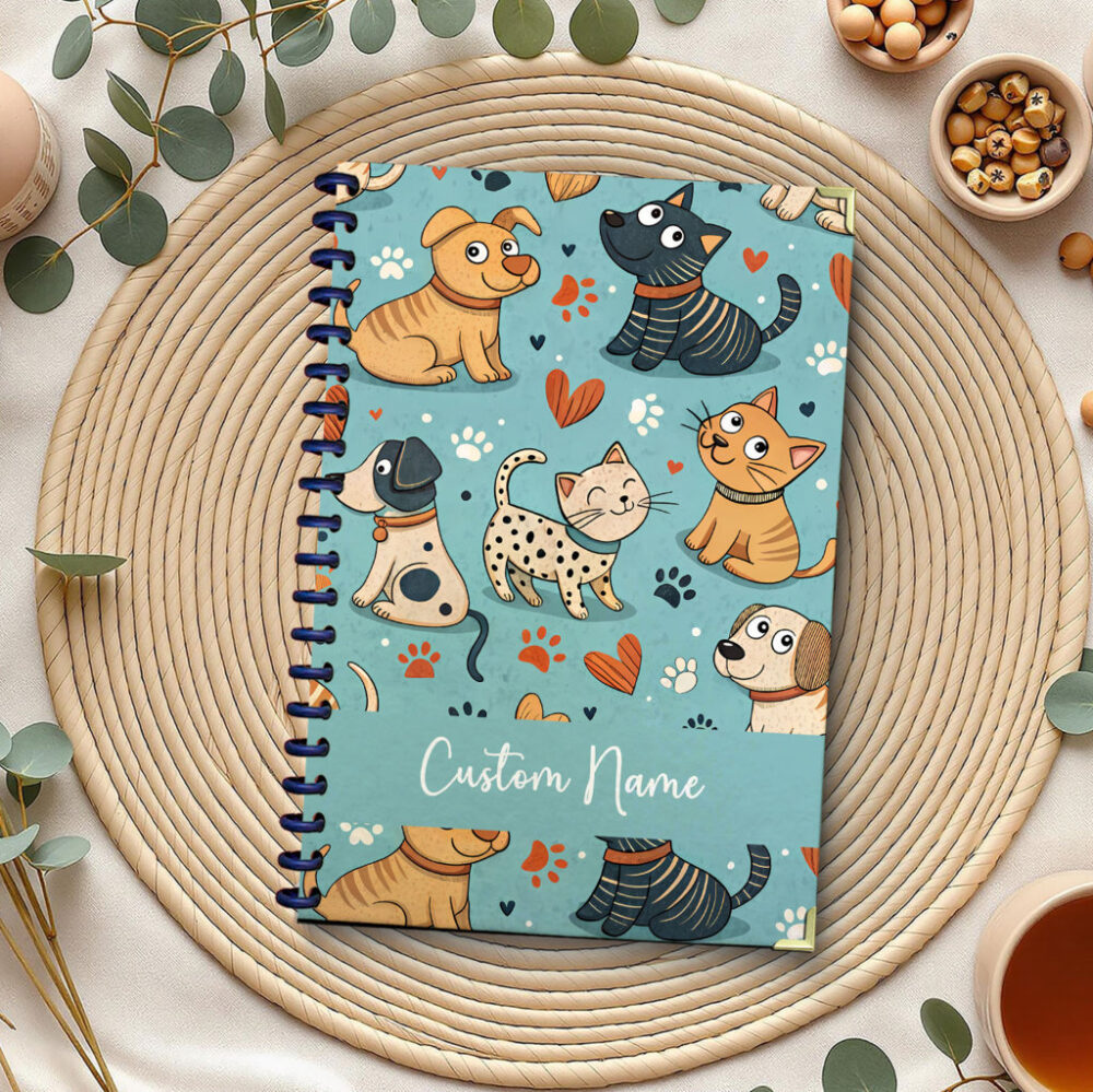 Personalize Spiral Notebook Dog Puppy Cartoon Animal Pattern 120 Pages, 5.5 x 8.3 inch 1 2 PERNOTE148