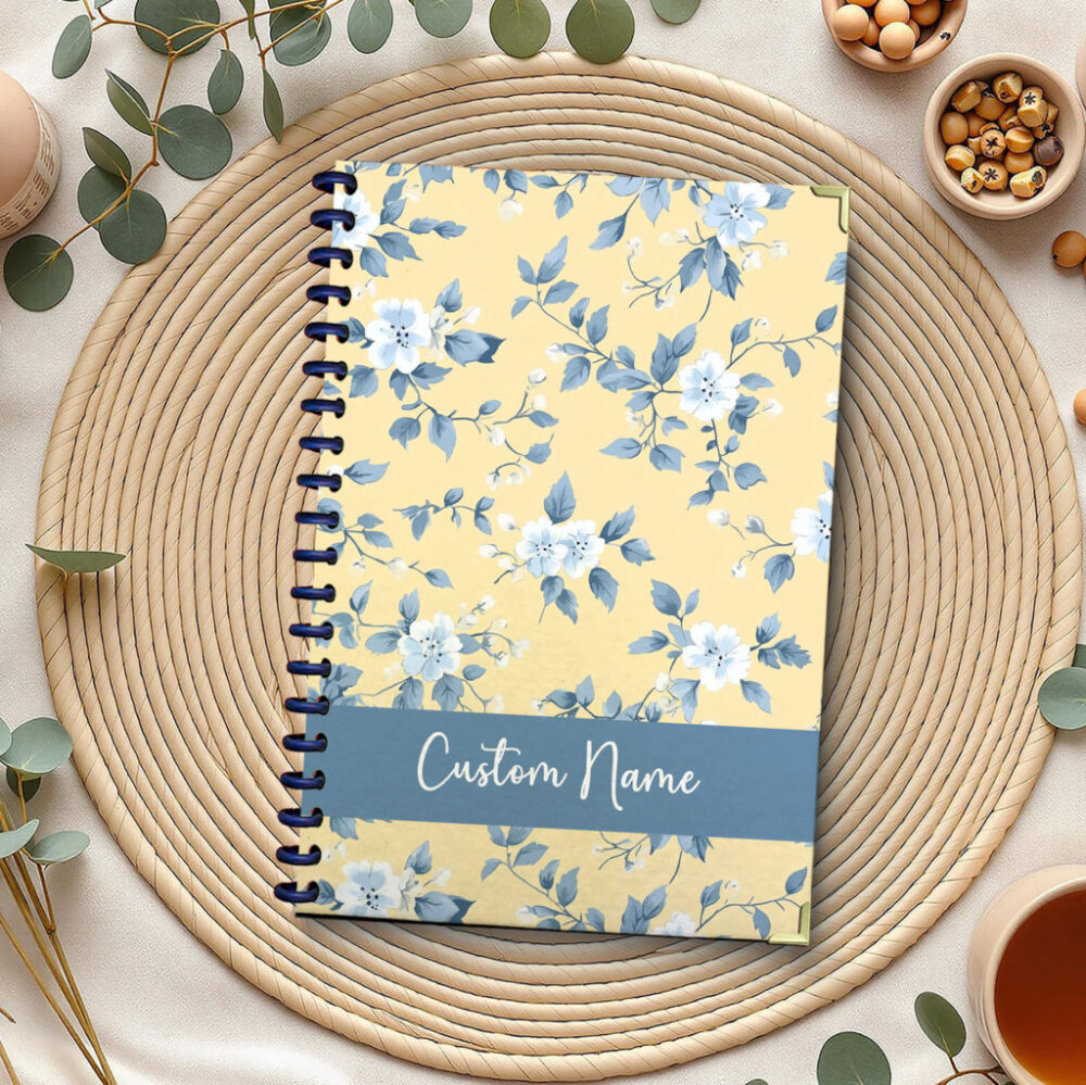 Personalize Spiral Notebook Fresh Spring Flowers Seamless Pattern 120 Pages, 5.5 x 8.3 inch 1 2 PERNOTE150