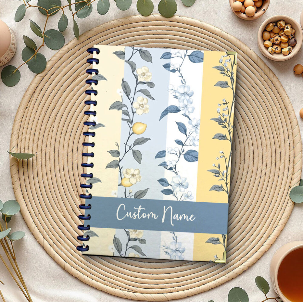 Personalize Spiral Notebook Lemon and Flowers Seamless Pattern 120 Pages, 5.5 x 8.3 inch 1 2 PERNOTE152