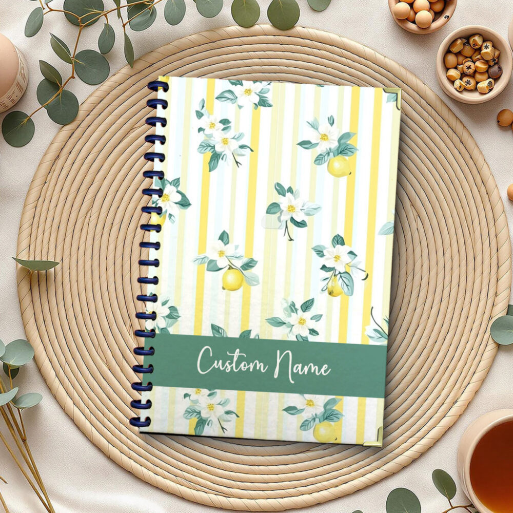 Personalize Spiral Notebook Lemon Fruits Leaves Flowers Seamless Pattern 120 Pages, 5.5 x 8.3 inch 1 2 PERNOTE156