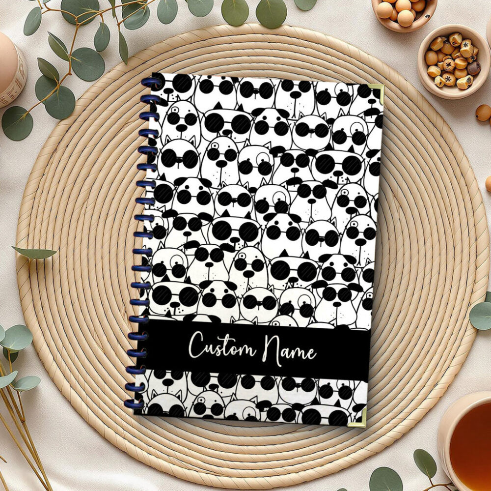 Personalize Spiral Notebook Dog Doodle Art Seamless Pattern 120 Pages, 5.5 x 8.3 inch 1 2 PERNOTE164