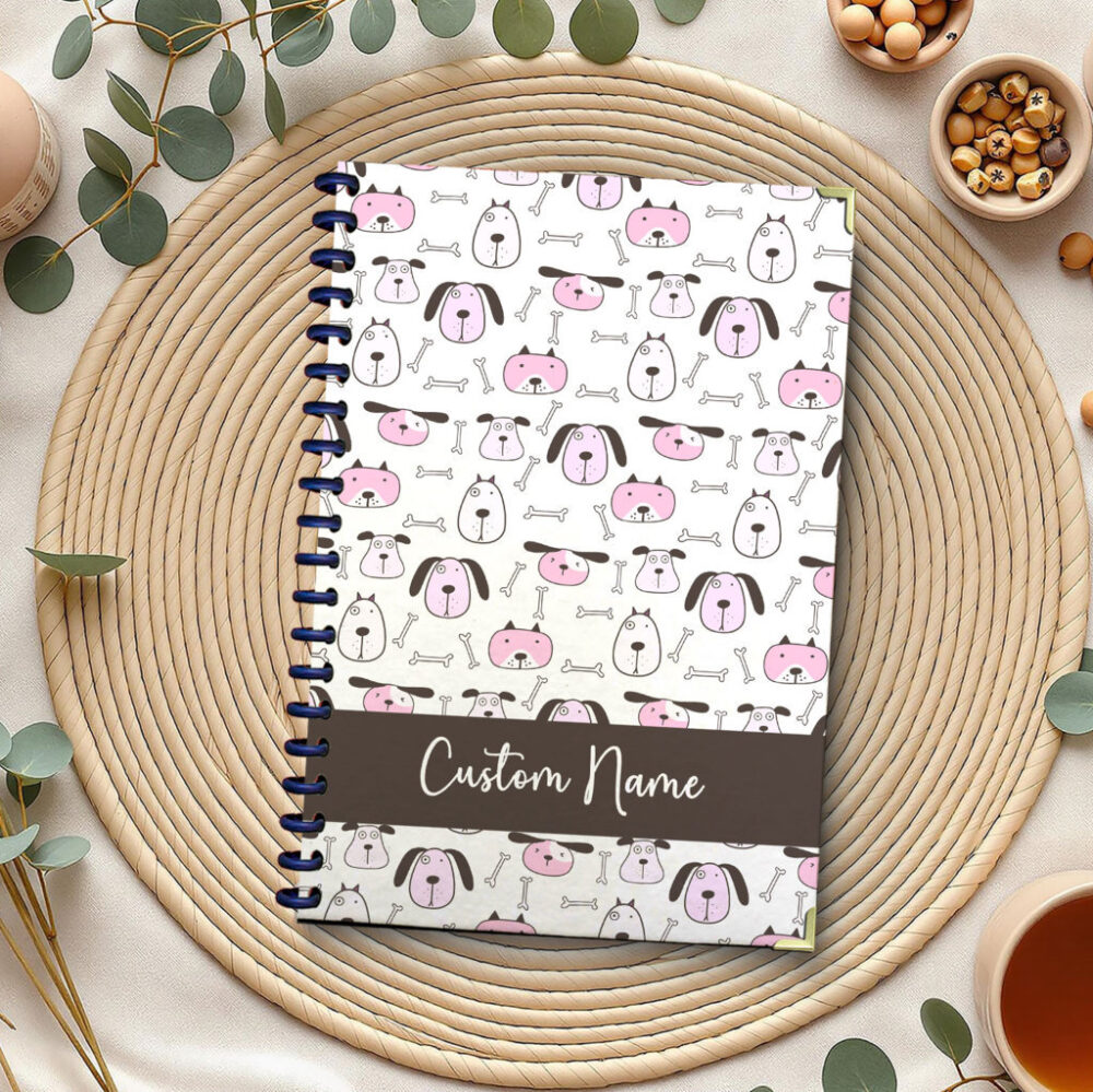 Personalize Spiral Notebook Kawaii Pastel Puppy Seamless Pattern 120 Pages, 5.5 x 8.3 inch 1 2 PERNOTE170