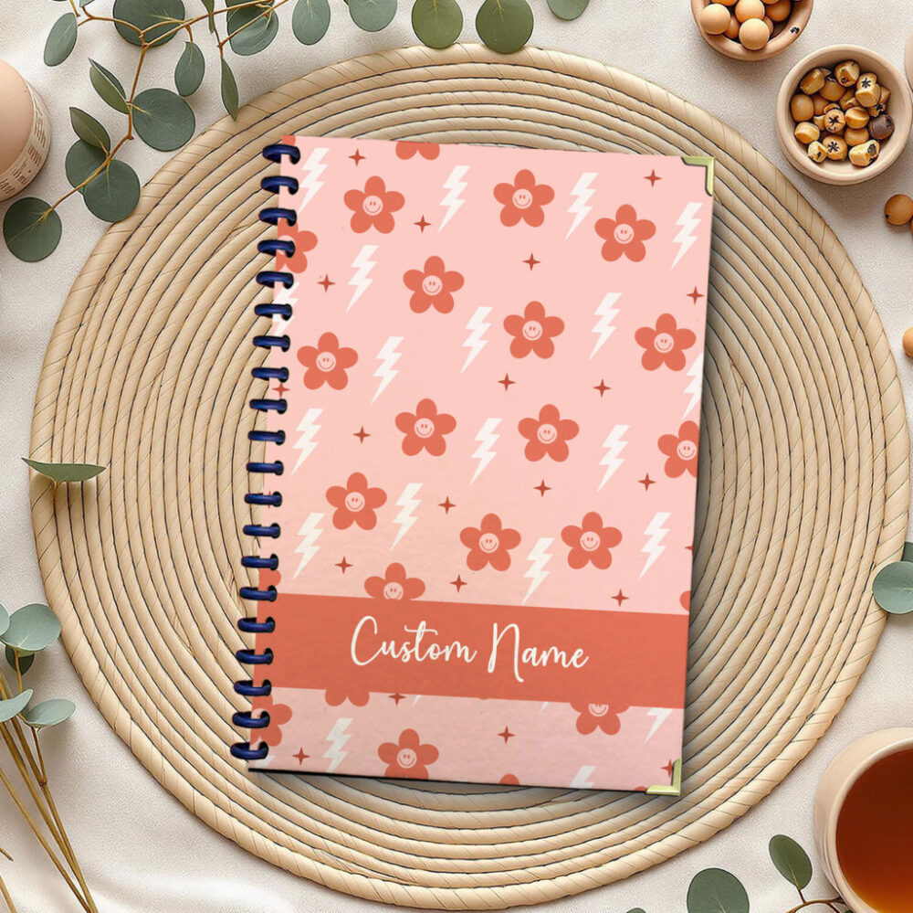Personalize Spiral Notebook Groovy Daisy Flowers Seamless Pattern 120 Pages, 5.5 x 8.3 inch 1 2 PERNOTE173