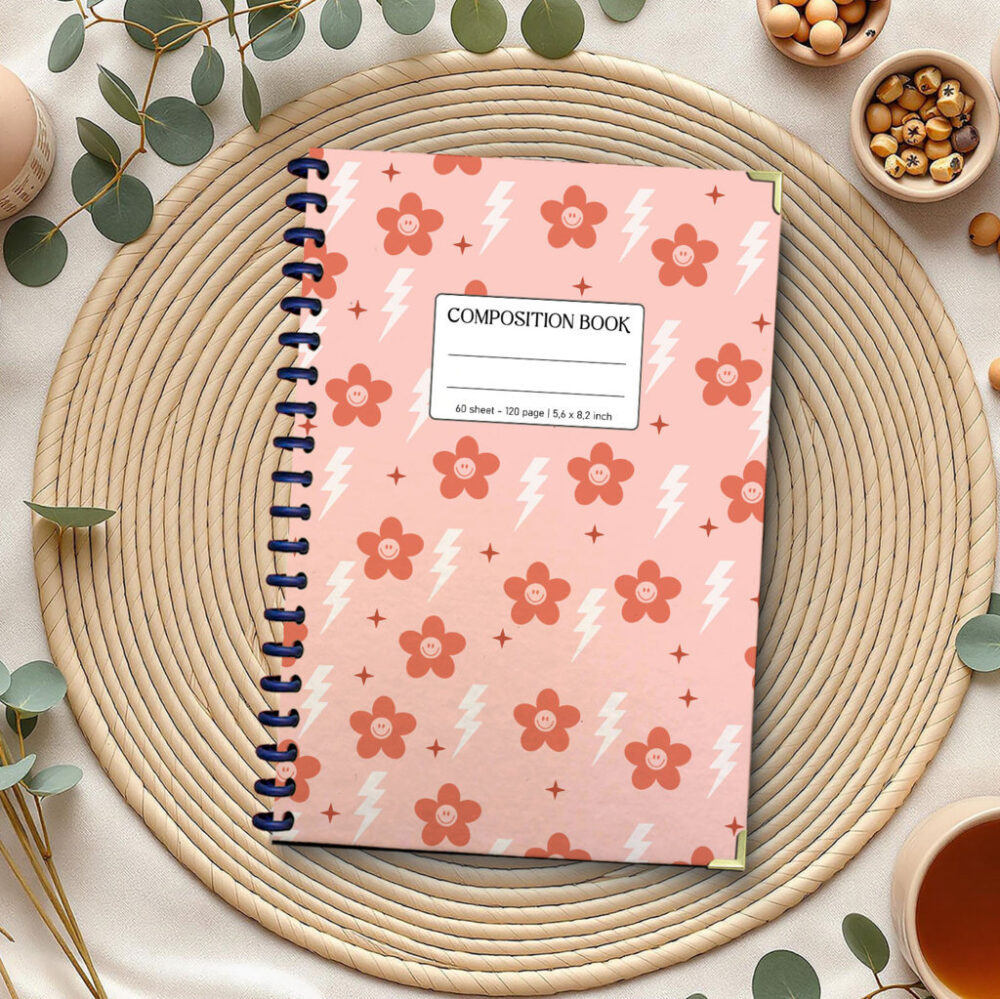 Spiral Notebook White Bones Shapes Seamless Pattern Pet Dog Lover Animal Treat Design Journal 120 Pages, 5.5 x 8.3 inch 1 2 PERNOTE173 1