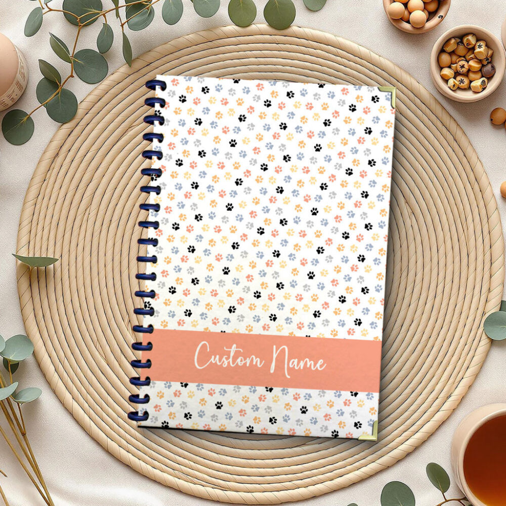 Personalize Spiral Notebook colorful paw prints seamless pattern 120 Pages, 5.5 x 8.3 inch 1 2 PERNOTE183