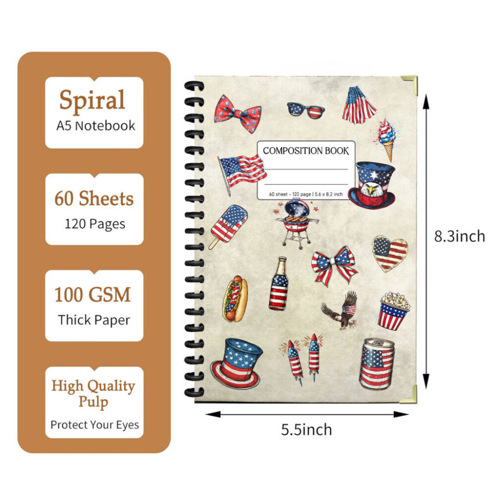 Celebrate Freedom with Flair! Illustrations of Classic American Icons 5,5 x 8,3 Inch 120-Page Spiral Notebook Journaling. 2 3 NOTB0003