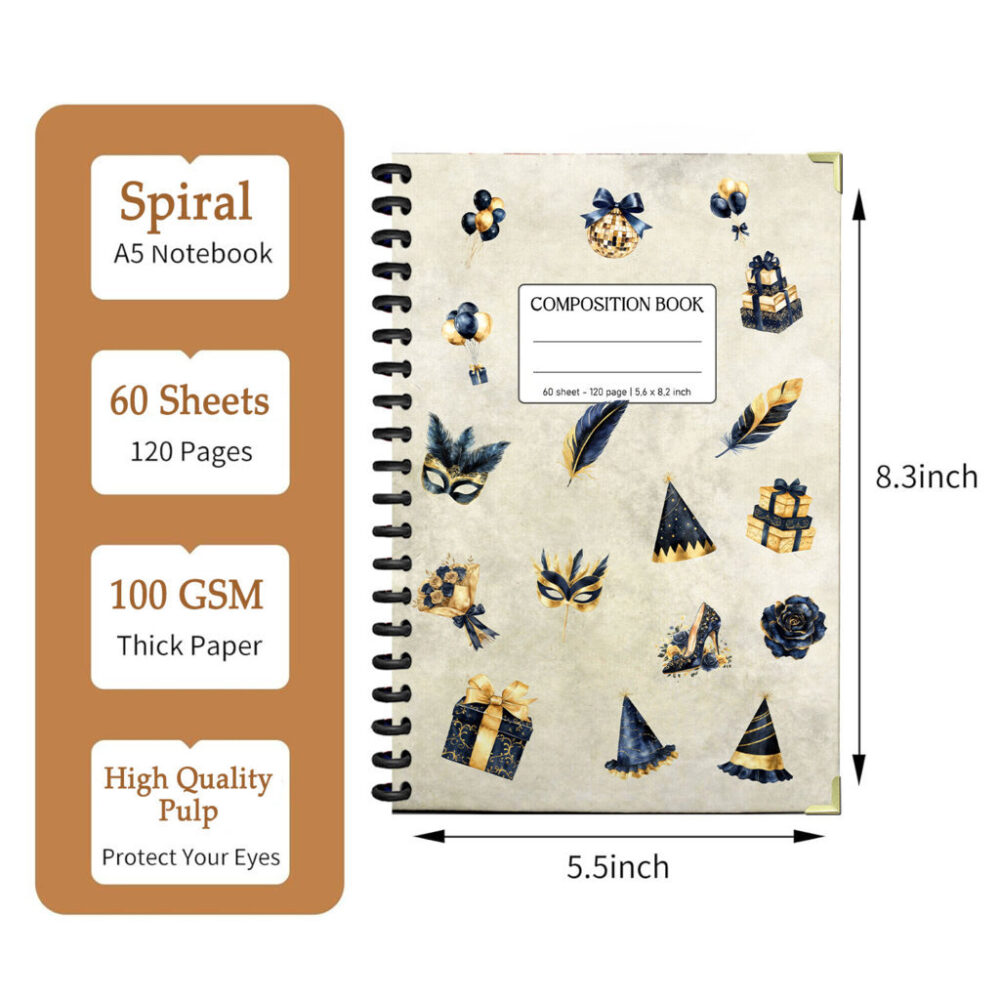 Glam Black & Gold Composition Notebook Elegant Party Journal 120 Pages, 5.5 x 8.3 Inch Spiral Notebook for Women 2 3 NOTB0005 1