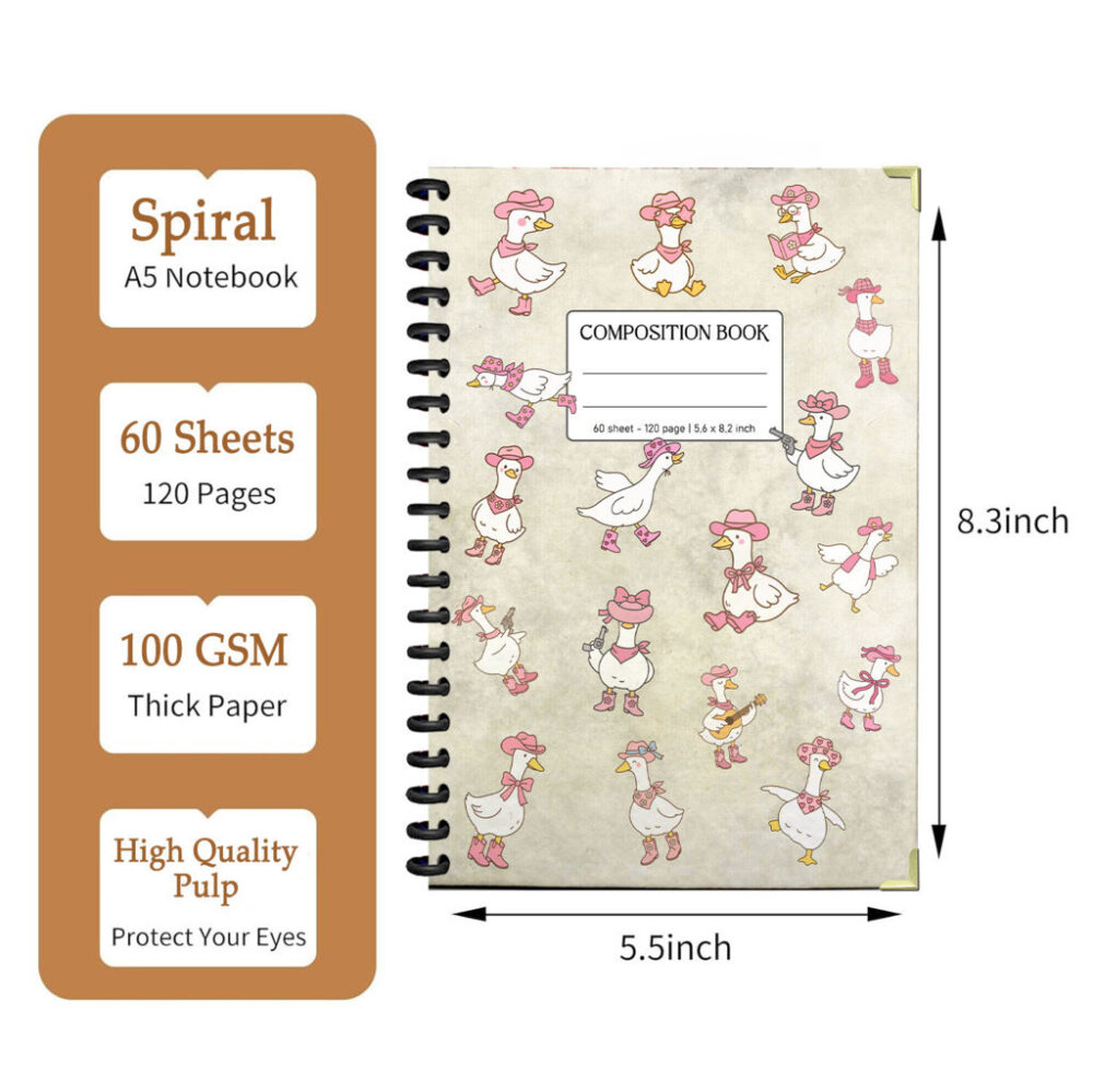 Cowgirl Goose Spiral Notebook Cute Western Cartoon Composition Book in Pastel Pink, 120 Pages, 5.5 x 8.3 Inch for Girls & Journaling 2 3 NOTB0006