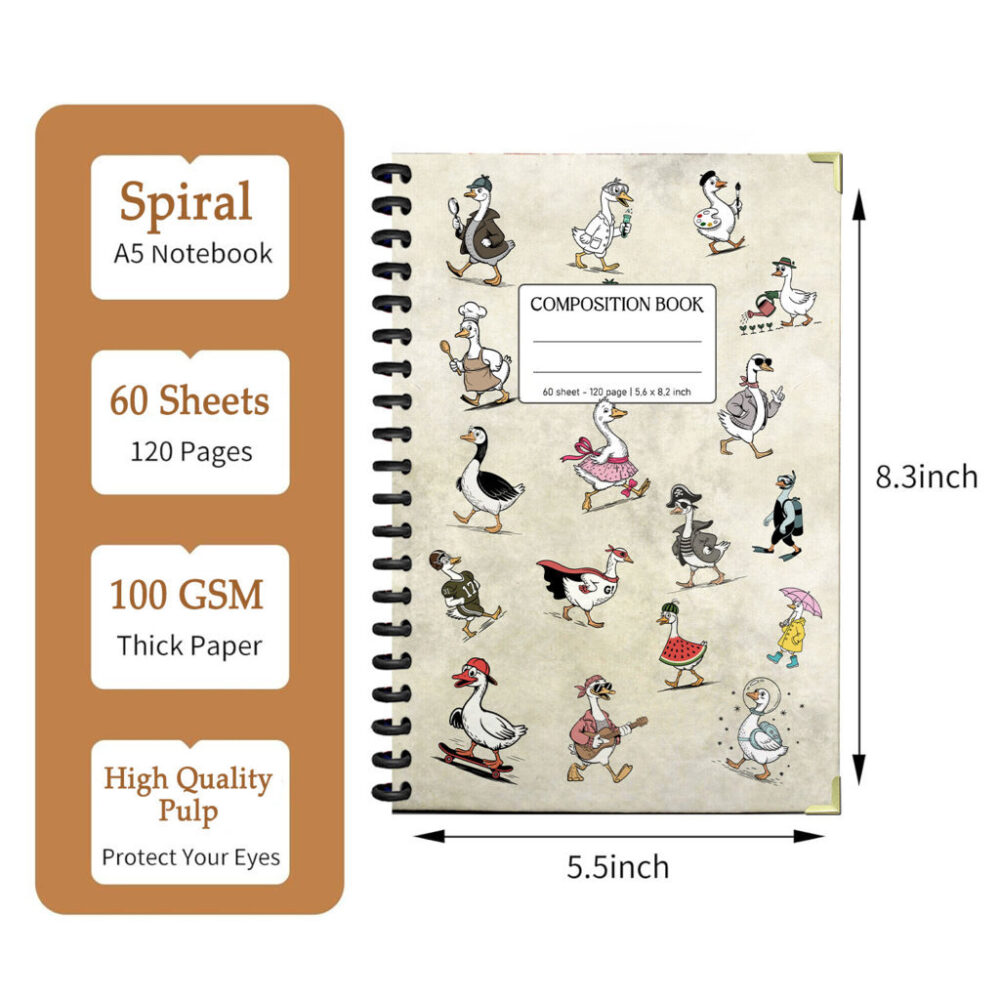 Funny Ducks in Costumes Spiral Notebook 120 Pages Cute Animal Journal 5.5 x 8.3 inches Aesthetic Lined Notebook for School Writing Sketching 2 3 NOTB0031
