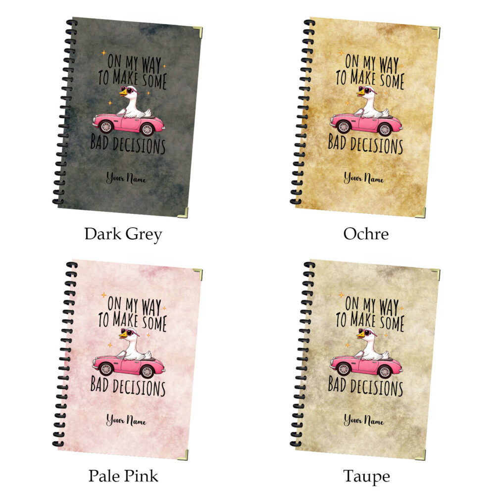 Funny Goose in Pink Car Spiral Notebook Aesthetic Cute Animal Journal, 120 Pages, 5.5 x 8.3" Whimsical Travel Vibe Notebook for Girls Teens 2 3 NOTB0097