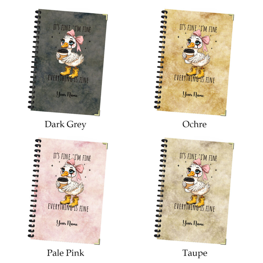 It’s Fine I’m Fine Funny Goose Spiral Notebook – Cute Coffee Duck Journal – 120 Pages, 5.5 x 8.3 inches Notes Writing for Girls & Teens 2 3 NOTB0100