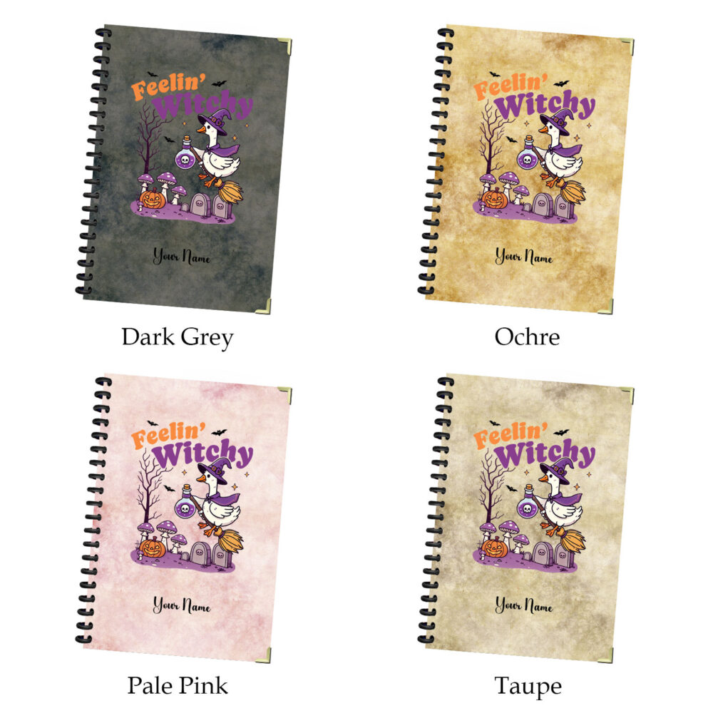 Feelin’ Witchy Halloween Goose Spiral Notebook – Funny Witch Duck Journal, 5.5 x 8.3 in, 120 Pages Aesthetic Notepad Cute Stationery 2 3 NOTB0116