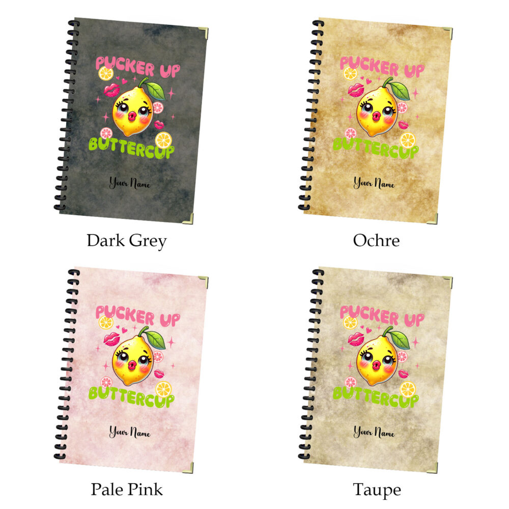 Pucker Up Buttercup Spiral Notebook Cute Lemon Pun Kawaii Fruit Journal with Corner Protectors – 120 Pages, 5.5 x 8.3 inch 2 3 NOTB0135