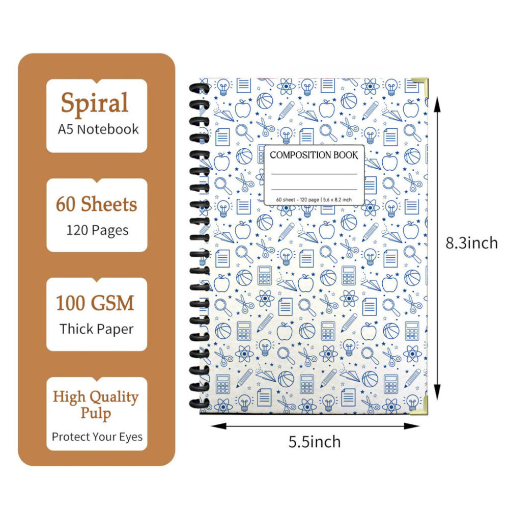 Spiral Notebook Children School Doodle Back to School Elements Educational Fun Learning Journal 120 Pages, 5.5 x 8.3 inch 2 3 PERNOTE115 1