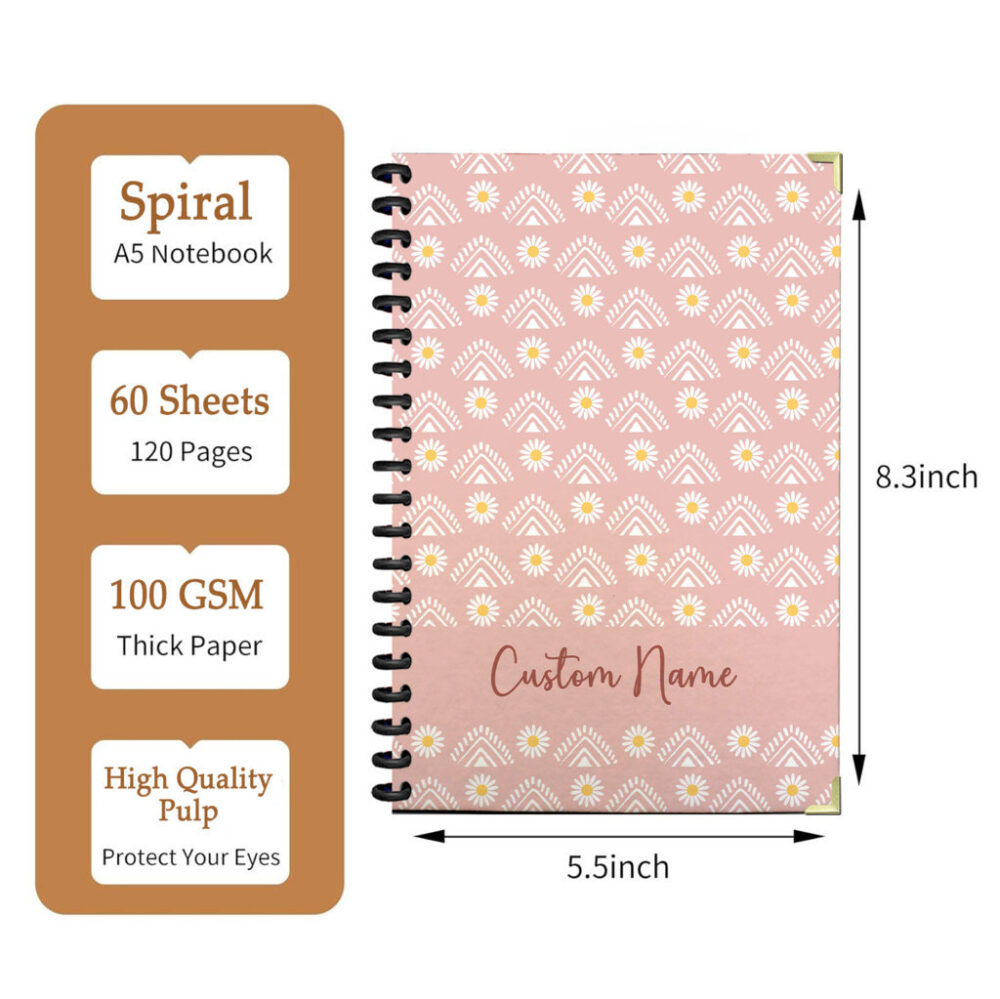 Personalize Spiral Notebook Daisy Boho Seamless Pattern 120 Pages 5.5 x 8.3 inch 2 3 PERNOTE121