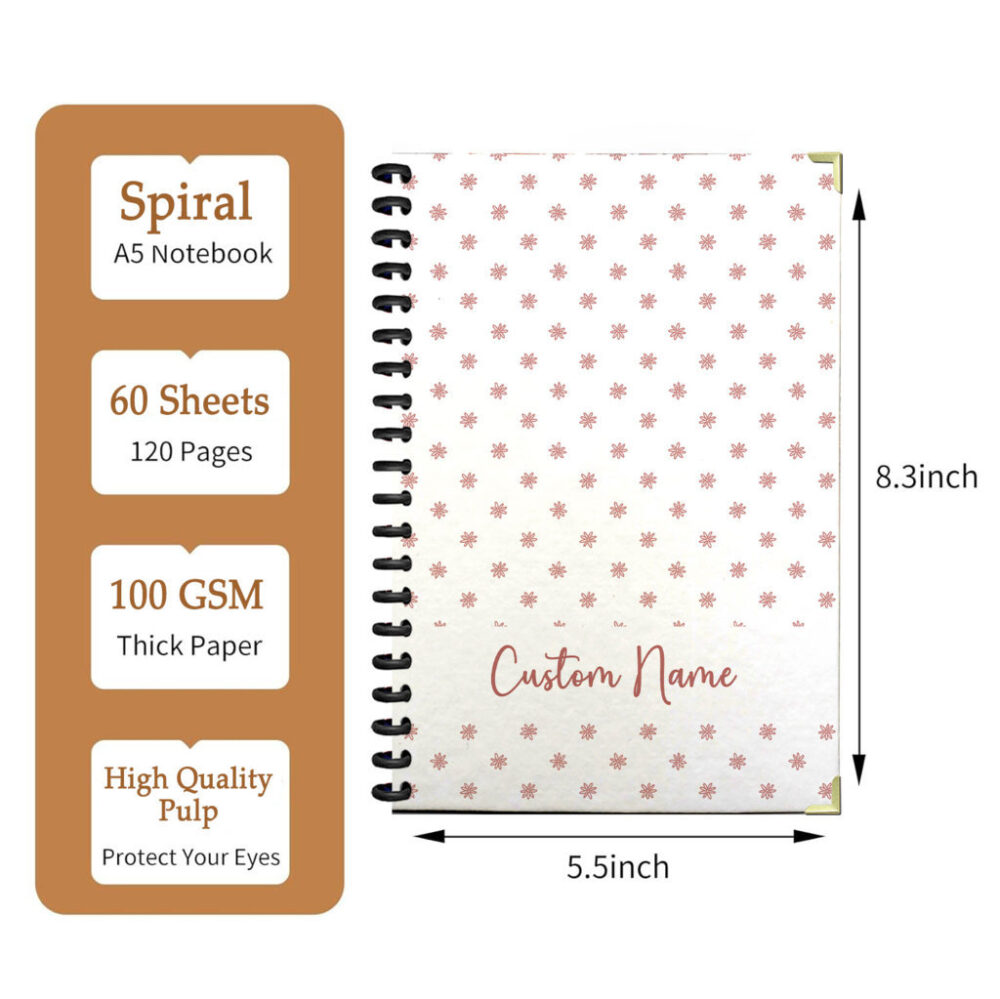 Personalize Spiral Notebook Small Daisy Boho Seamless Pattern 120 Pages, 5.5 x 8.3 inch 2 3 PERNOTE123