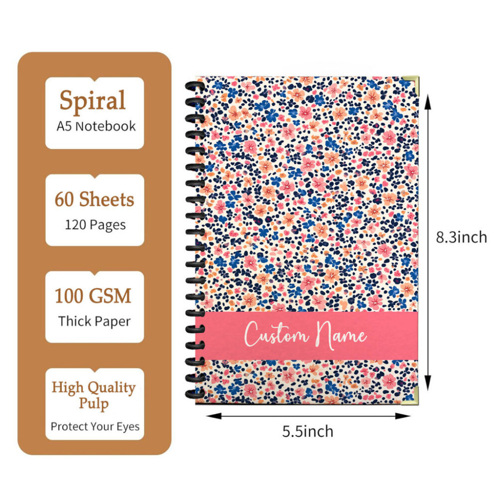 Personalize Spiral Notebook Ditsy Floral Pattern 120 Pages 5.5 x 8.3 inch 2 3 PERNOTE129