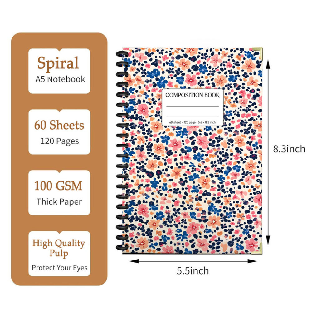 Spiral Notebook Blooming Midsummer Meadow Seamless Pattern Wildflower Field Garden Nature Journal 120 Pages, 5.5 x 8.3 inch 2 3 PERNOTE129 1