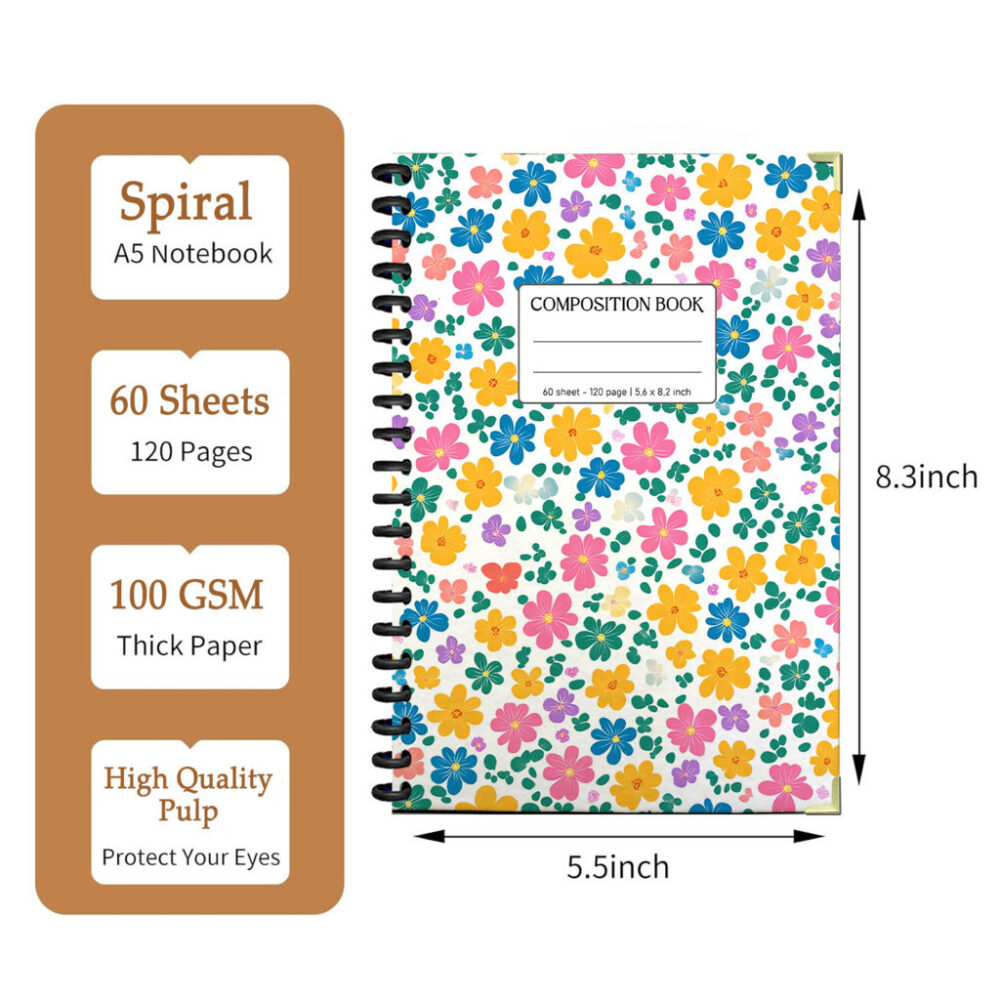 Spiral Notebook Ditsy Floral Seamless Pattern Small Flowers Botanical Garden Nature Design Journal 120 Pages, 5.5 x 8.3 inch 2 3 PERNOTE131 1