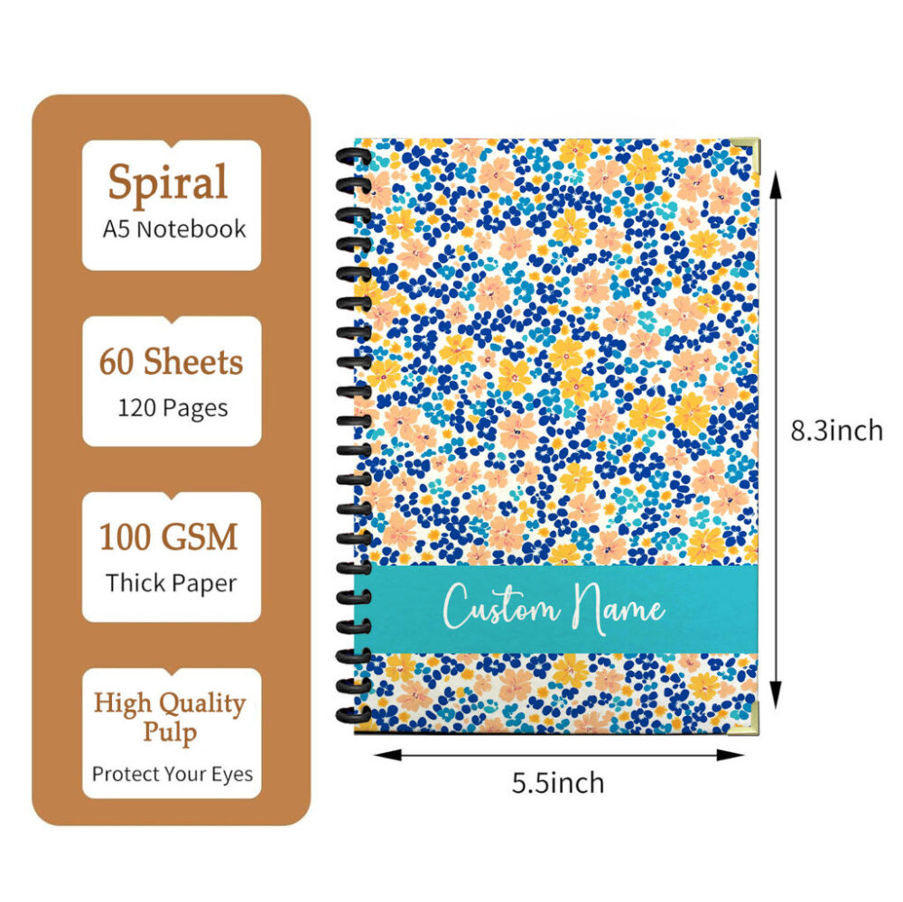 Personalize Spiral Notebook Bold Ditsy Floral Seamless 120 Pages 5.5 x 8.3 inch 2 3 PERNOTE133