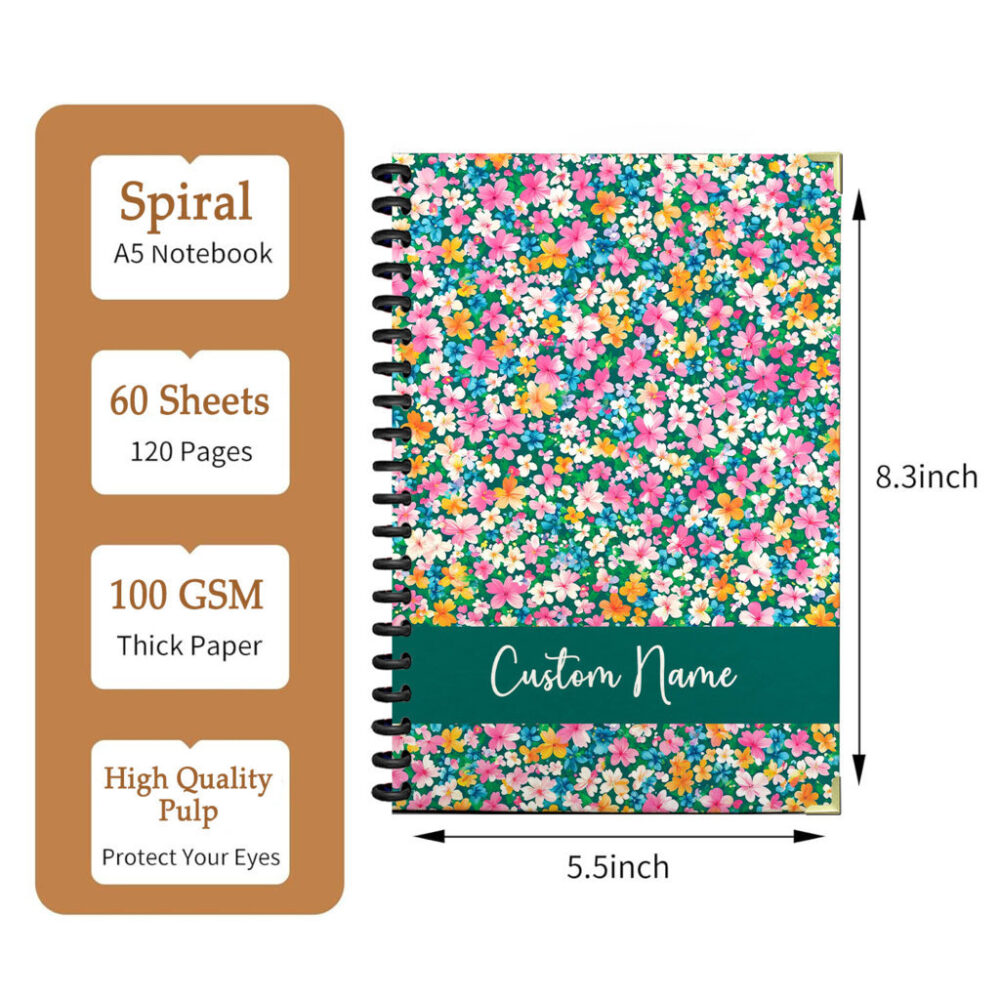 Personalize Spiral Notebook Ditsy Floral Pattern 120 Pages, 5.5 x 8.3 inch 2 3 PERNOTE137