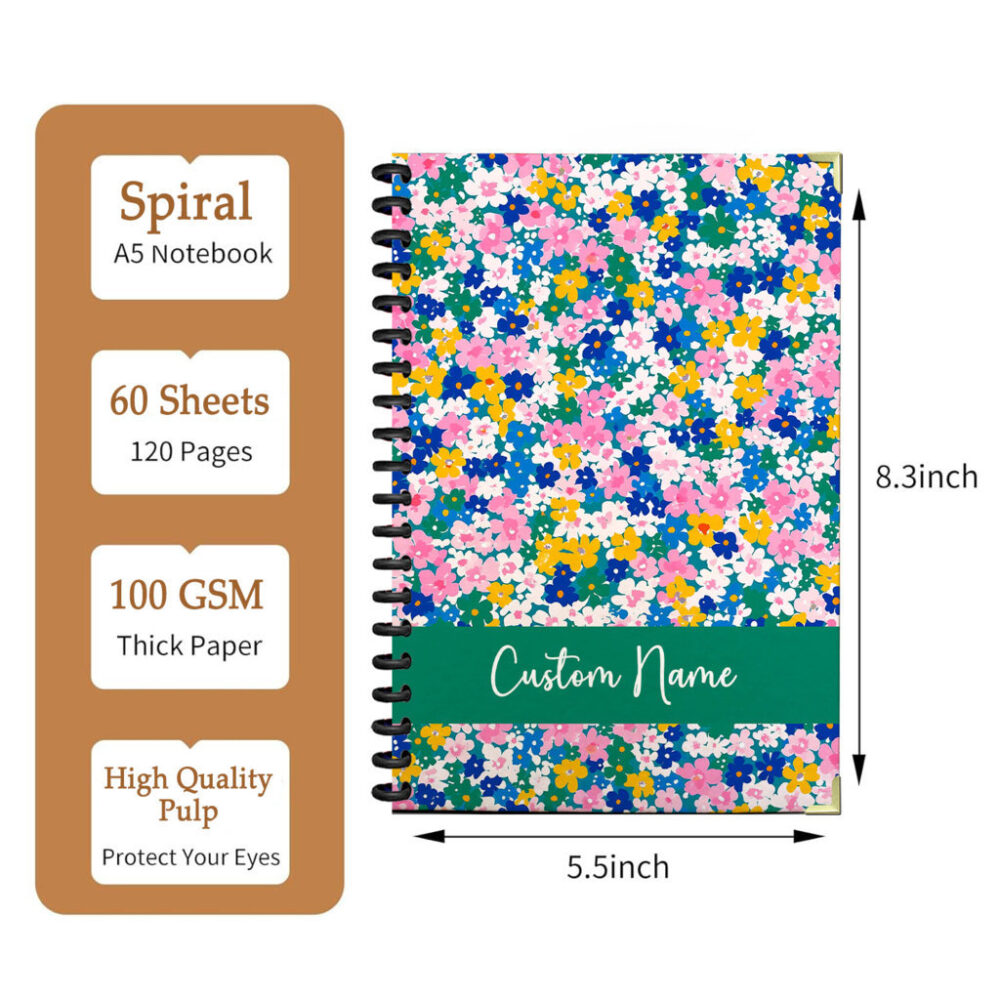 Personalize Spiral Notebook Ditsy Floral Seamless Pattern 120 Pages, 5.5 x 8.3 inch 2 3 PERNOTE138