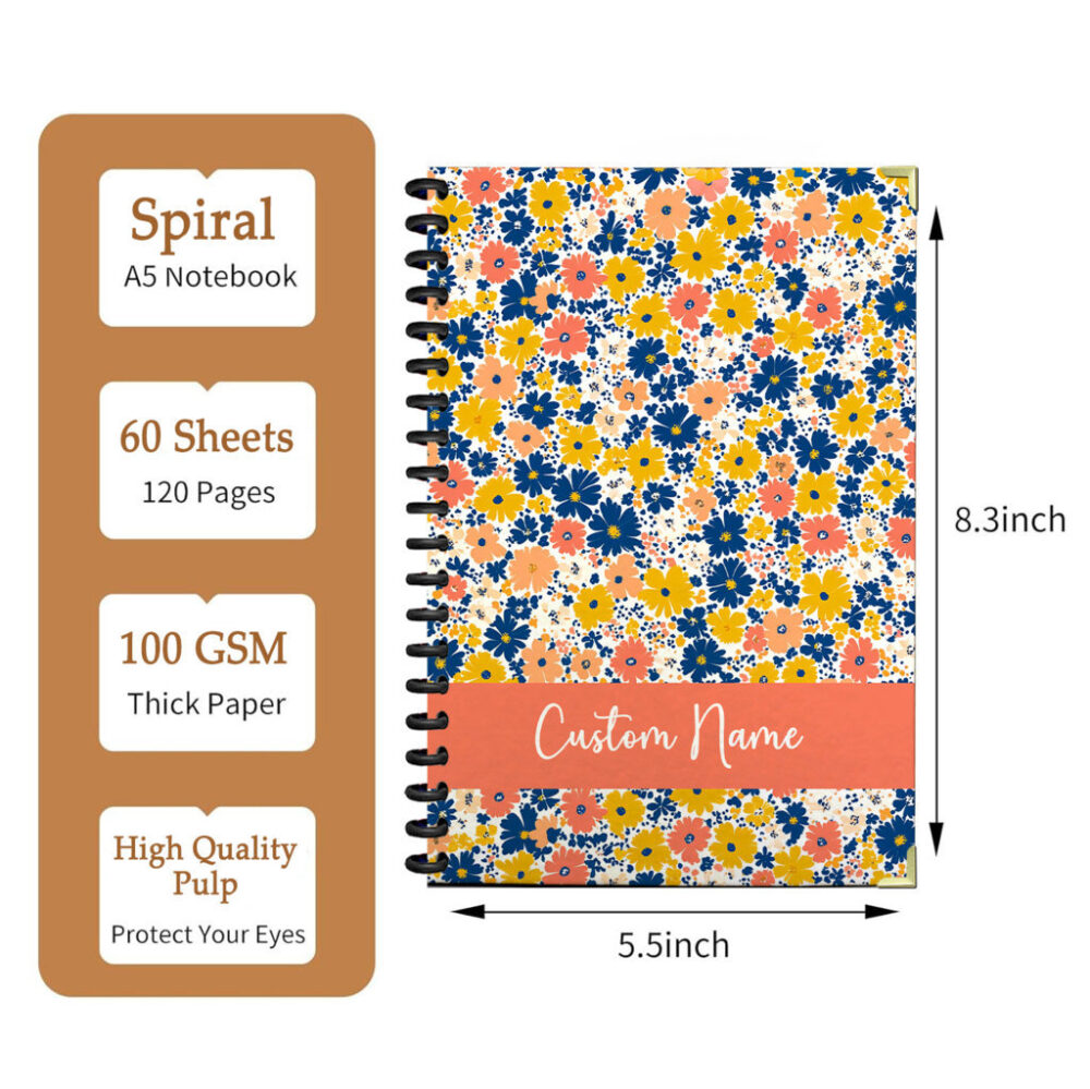 Personalize Spiral Notebook Bold Ditsy Vivid Floral Seamless Pattern 120 Pages, 5.5 x 8.3 inch 2 3 PERNOTE139