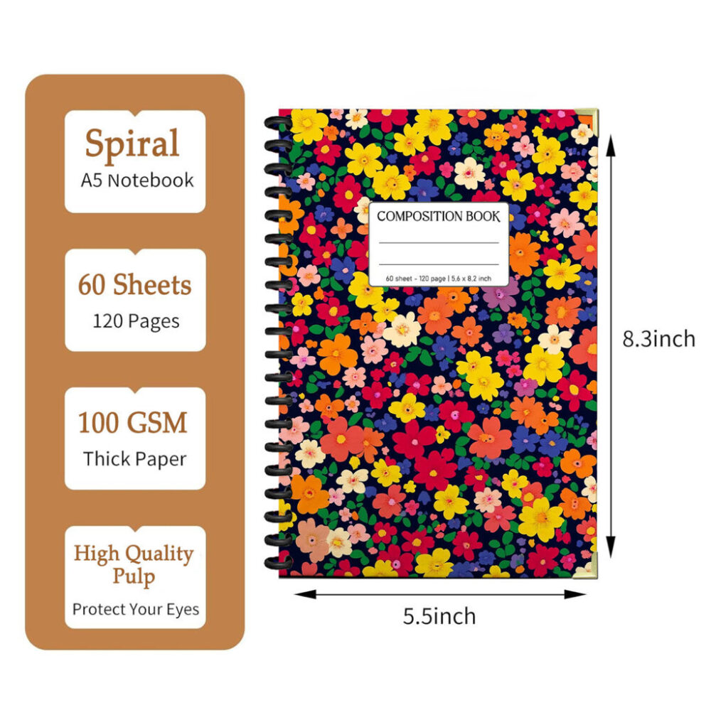 Spiral Notebook Watercolor White Yellow Floral Pattern Lemons Citrus Fruit Garden Design Journal 120 Pages, 5.5 x 8.3 inch 2 3 PERNOTE141 1