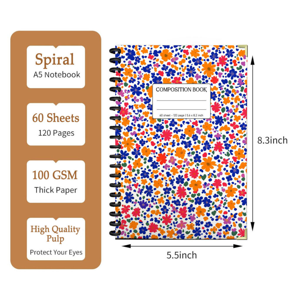 Spiral Notebook Beautiful Seamless Pattern Lemon Flower Citrus Fruit Floral Garden Design Journal 120 Pages, 5.5 x 8.3 inch 2 3 PERNOTE144 1