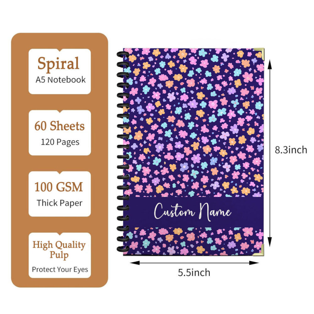 Personalize Spiral Notebook Realistic Seamless Flower Pattern 120 Pages, 5.5 x 8.3 inch 2 3 PERNOTE146